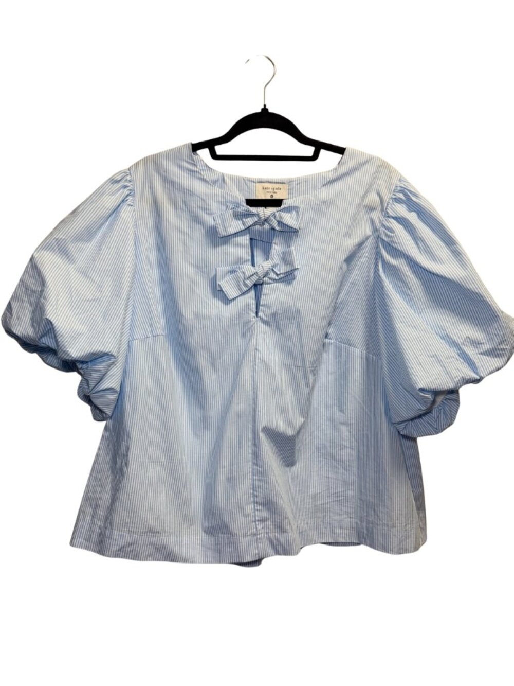 Kate Spade Blue White Striped Bow Puff Sleeve Blouse XXL